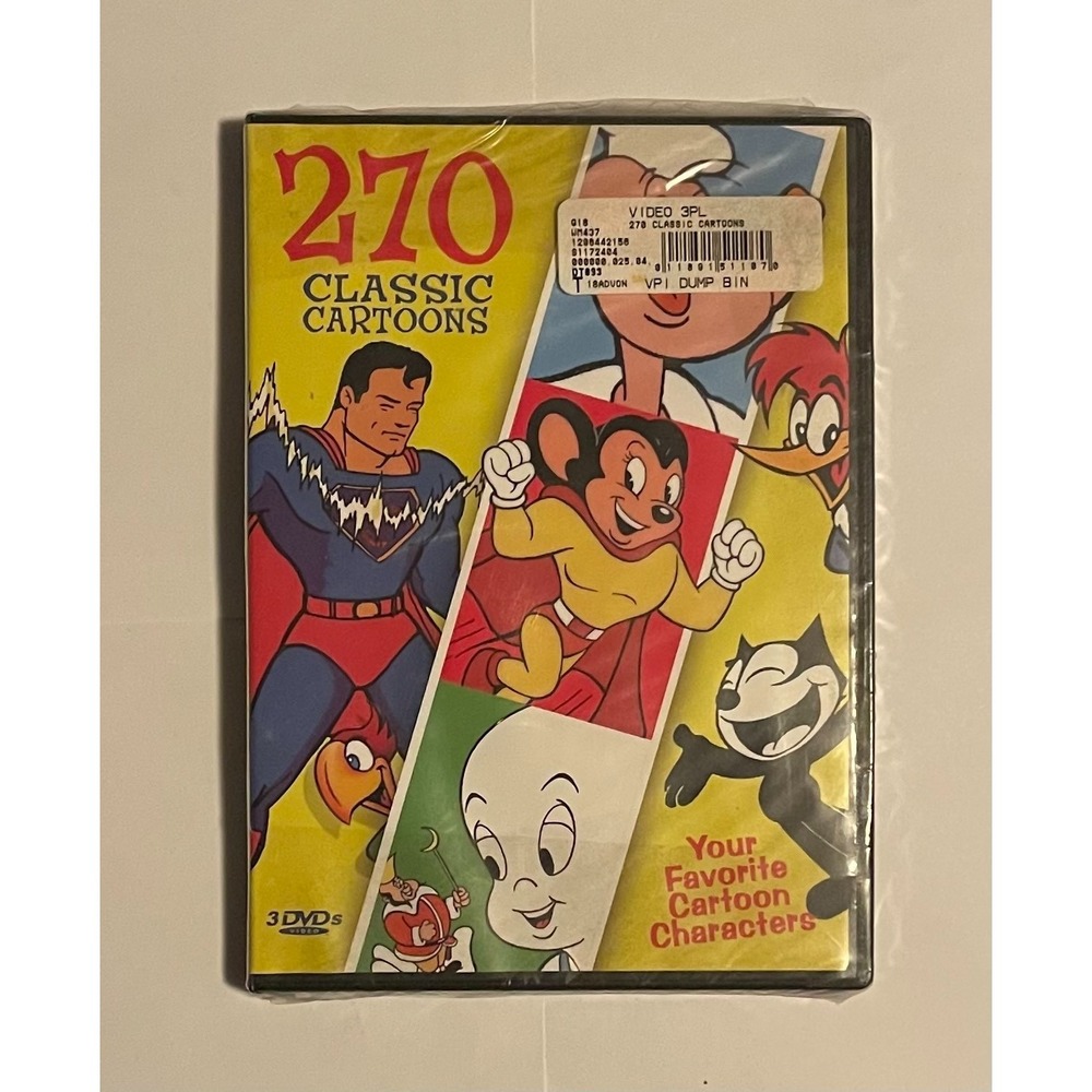 270 Classic Cartoons: Superman,Popeye,Casper,Mighty Mouse,Woody Woodpecker etc..